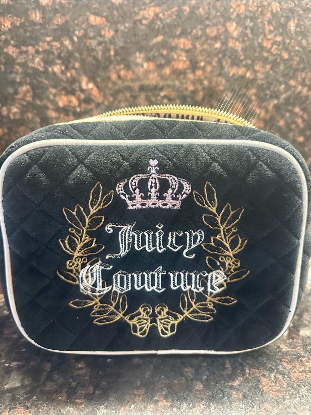 NWT- Juicy Couture Black Quilted Purse with Gold Embroidery